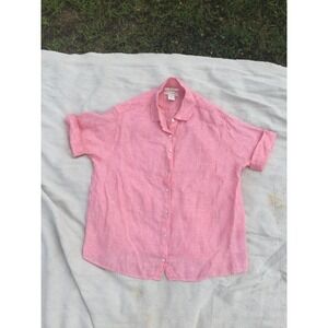 Cynthia Rowley womens short sleeve linen shirt size s pink coastal beach vacay